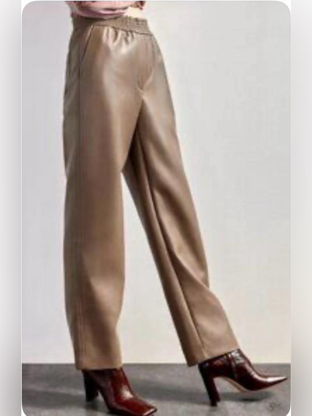 Aritzia Wilfred Desiree Faux Leather Pull On Relaxed Straight Leg Pant Taupe